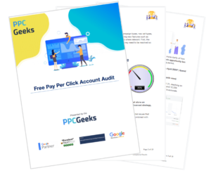 Image showing the first three pages of the 100% Free Pay Per Click Audit produced by the PPC Geeks