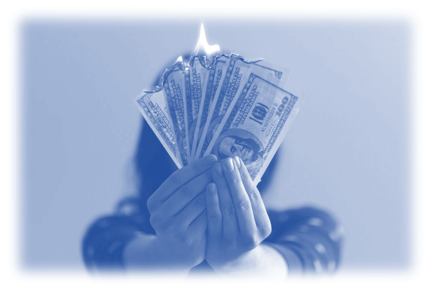 Image showing money burning to signify the ability of Google to spend double your PPC budget each day - if you need help with your Google Ads account the PPC Geeks offer a 100% free Google Ads audit so get yours today - stop google from overspending