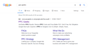 Image showing Google Ads page results highlighting the ad and page message match