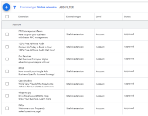 Image showing Sitelink extensions - improving these will mean you can improve your CTR Click Through Rate