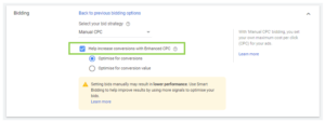 Google Ads Bidding - Maximise Clicks setting in the interface