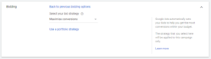 Image showing Google Ads Bidding - Maximising Conversions/ Value setting
