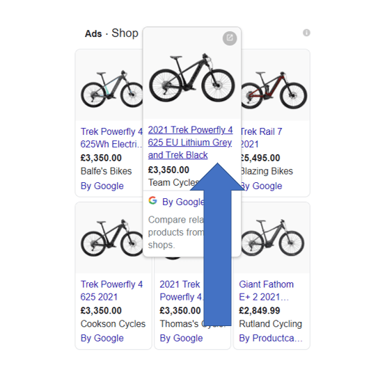 Image showing Google Shopping Ads with longer headlines that include the specific product attributes