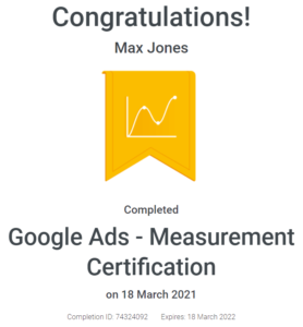 Max Jones - Google Ads Measurement Certification - April - 2021