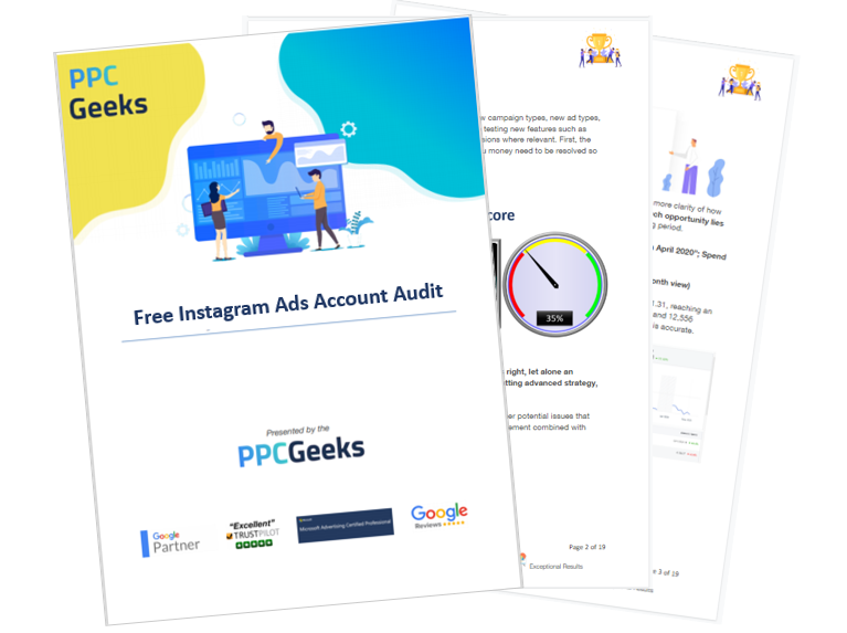 Image showing the first 3 pages of PPC Geeks 100% Free Instagram Ads Audit