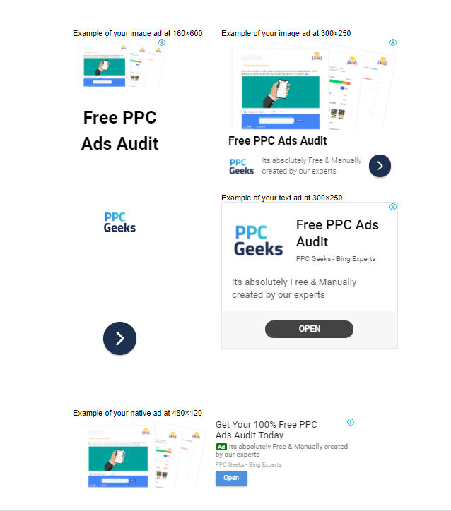 Image showing four differnt ad types on the display ads network PPC Geeks - Display Ads
