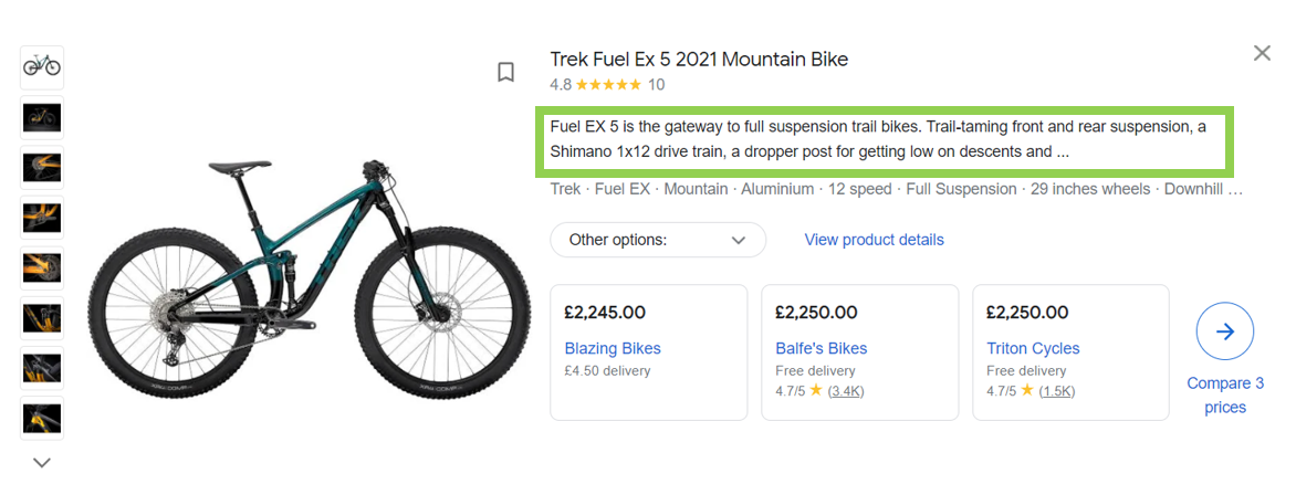 Product Feed Optimisation includes making sure you add great decriptions - Shopping Ad on Google with detailed description - This is all part of product feed optimisation - PPC geeks