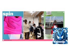 Collage of SPIN agency's dynamic work environment and campaign imagery, with a 'Best Influencer Marketing Agencies' blue award for 2024.