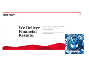 Markacy's bold homepage banner stating 'We Deliver Financial Results' with a blue award badge for Best Facebook Ads Agencies 2024, affirming their expertise in maximizing marketing investments