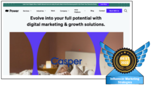Image of Power Digital Marketing websites homepage as 4th of our top 15 of Influencer Companies in 2022 reflecting their good image and brand.