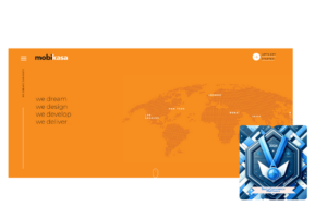 Mobikasa's homepage with a global map backdrop, showcasing a blue award badge for Best eCommerce Platforms 2023, emphasizing their worldwide service delivery.