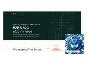 Trellis homepage with a blue award badge for Best eCommerce Platforms 2023, showcasing their expertise in B2B and B2C eCommerce solutions