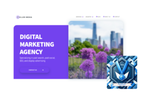 Zeller Media's homepage with a succinct digital marketing agency description and a blue award badge for Best PPC Ads Agencies in 2024