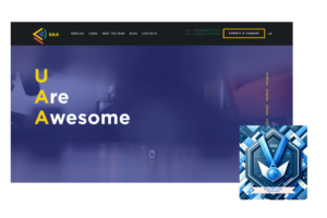 UAATeam's homepage with bold 'U Are Awesome' text and a blue award badge for Best PPC Ads Agencies in 2024.