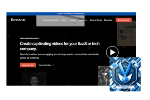 Directive's website banner with 'Best Video Production Companies' blue award badge, promoting engaging video content for tech companies.