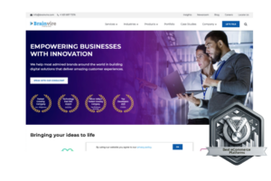 Brainvire homepage highlighting their achievement as one of the Best eCommerce Platforms with a silver award badge, emphasizing innovation in digital customer experiences.