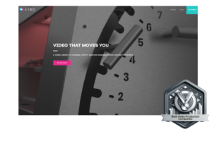 Best Video Production Companies silver award badge on KYRO's website with a creative clock design, highlighting their impactful storytelling.