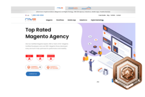 RAVE Digital, a top Magento agency, showcasing a bronze award for Best eCommerce Platforms 2023 on their website, illustrating their expertise in Magento implementations.
