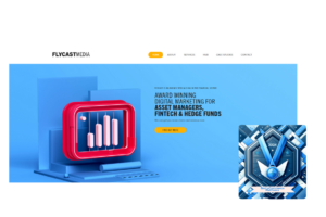 Flycast Media's vibrant homepage showcasing a blue award badge, highlighting their status among the Best eCommerce Platforms for digital marketing in 2023.