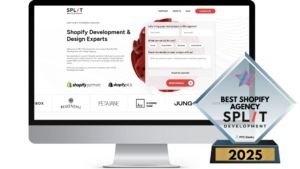 SPLIT Development’s website showcasing their Shopify development expertise and a Best Shopify Agency 2025 award from PPC Geeks.