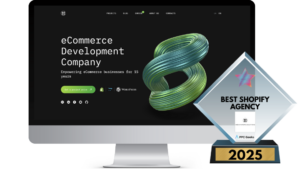 Web Systems Solutions’ website highlighting their eCommerce development services and a Best Shopify Agency 2025 award presented by PPC Geeks.