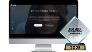 A computer screen featuring the ORBIS Production homepage in Italian, with a Best Video Production Companies 2025 award in the foreground.