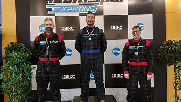 The PPC Geeks went go-karting for their team event, this image shows the podium finishers.