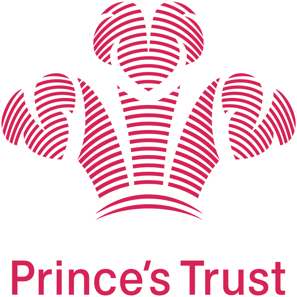 Logo of The Prince's Trust, featuring a stylized feather quill forming a letter 'P' with the organisation's name in modern typography beside it