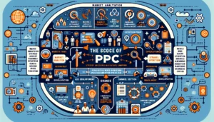  Infographic detailing the comprehensive PPC services process, from market analysis to channel selection, representing the strategic development of campaigns.