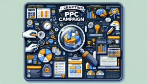  Infographic explaining the essentials of crafting a winning PPC campaign, focusing on strategic keyword research and effective bidding techniques, with a highlight on what is PPC in the UK.