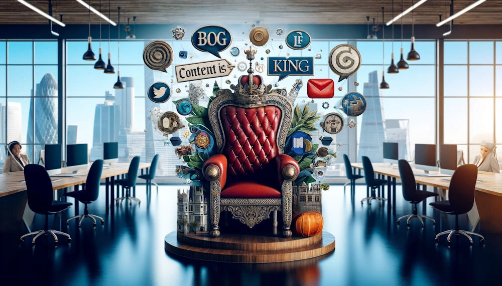 A creative and engaging image depicting the concept of 'Content is King' in digital marketing