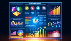 A beginner's guide to Google Analytics showcasing a digital marketing analytics dashboard with sections for Page Views, Unique Visitors, Conversion Rate, Transactions, Repeat Visitors, and Customer Lifetime Value. The dashboard includes graphs and charts aligned with business objectives.