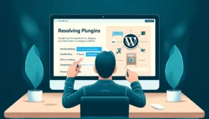Person resolving plugin conflicts in WordPress, focusing on Yoast SEO