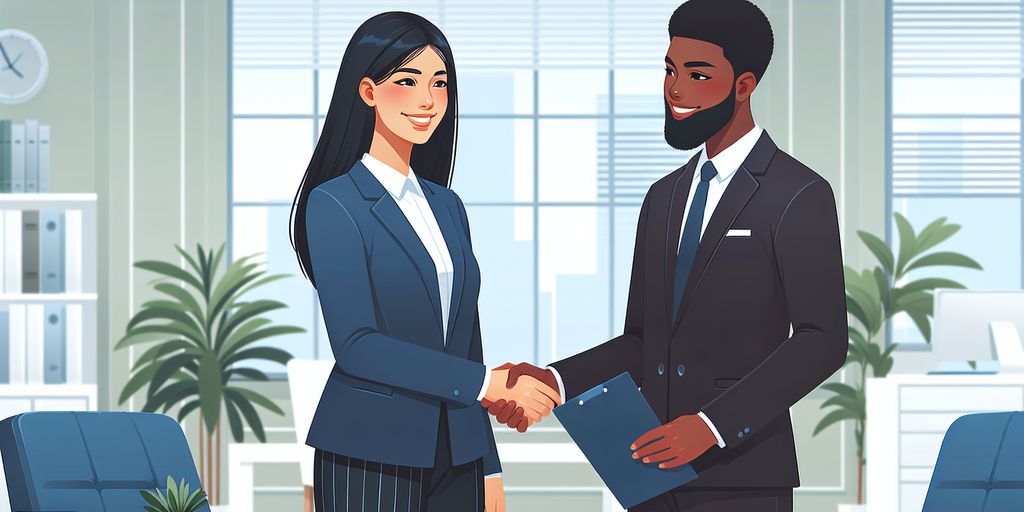 business partnership handshake in modern office