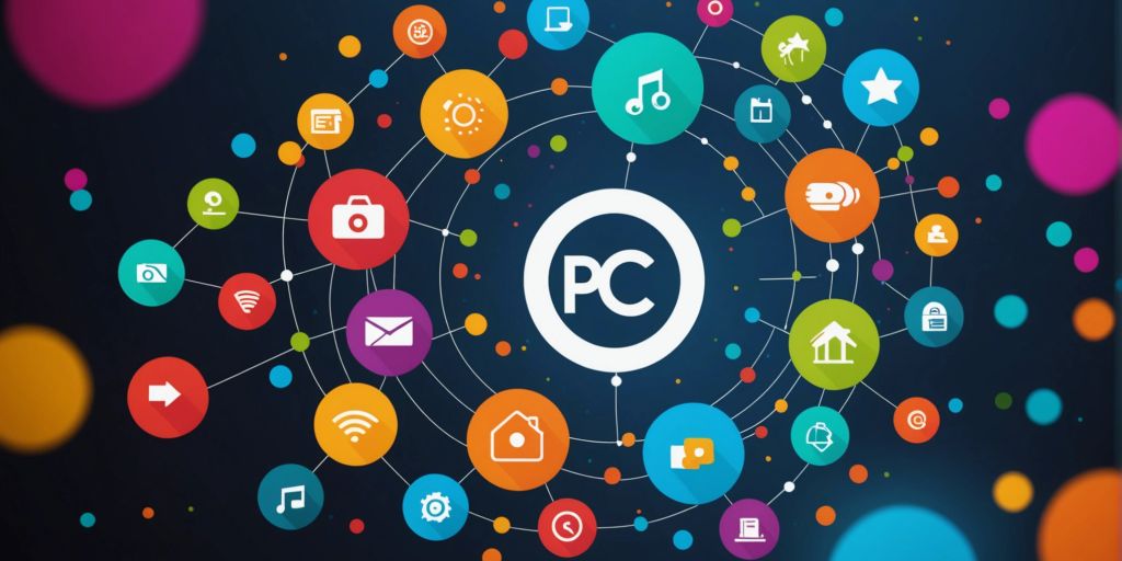 Colorful digital icons connected around a central "PPC" symbol, representing various aspects of digital marketing and the 4 C's for Campaign Success.