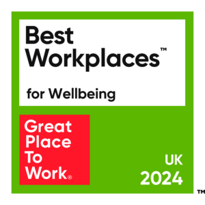 Great Place to Work 2024 badge for Best Workplaces for Wellbeing in the UK, awarded to PPC Geeks.