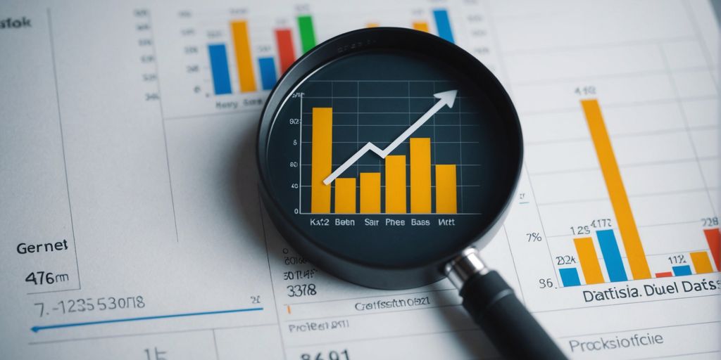 Magnifying glass focusing on upward-trending graph and charts, illustrating Affordable PPC Management Services and data-driven insights.