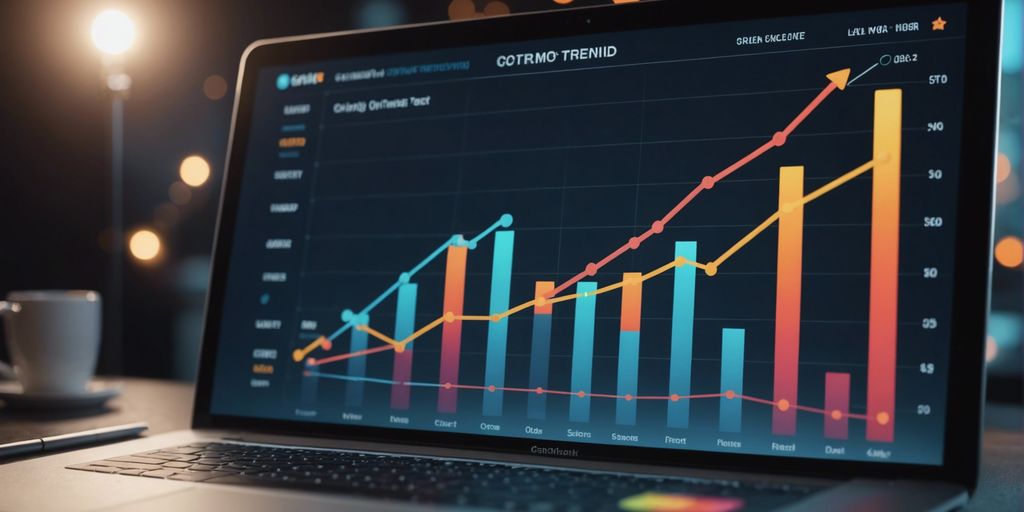 A laptop displaying a detailed graph, used to optimise website for conversions by tracking performance metrics and trends.