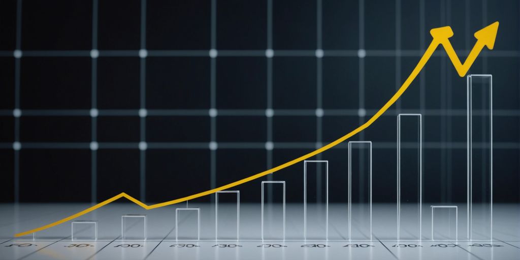 A bar graph showing a significant upward trend with a yellow line indicating growth, illustrating the concept of evaluating whether PPC marketing is worth it.