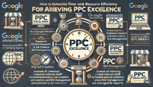 A modern and clean infographic explaining the importance of time and resource efficiency for achieving PPC Excellence, highlighting how outsourcing PPC management to a Google advertising agency can free up valuable time and resources for businesses.