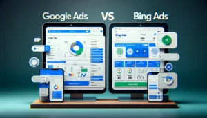 Google Ads vs Bing Ads user interface comparison, showing dashboards and management tools.