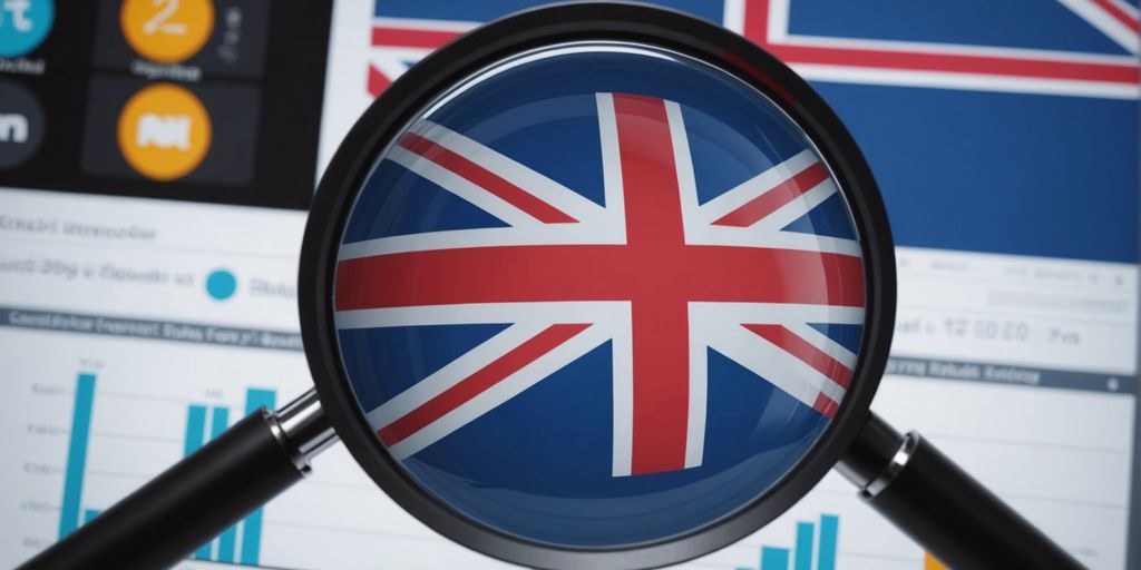 A magnifying glass focusing on the Union Jack flag, symbolising the detailed analysis and expertise provided by top UK PPC ad agencies.