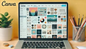 A user-friendly interface of Canva, showcasing the dashboard with various design tools. The screen displays options for resizing, cropping, and editing images, as well as adding text and other design elements. The layout is clean and intuitive, making it accessible for users with no design experience.