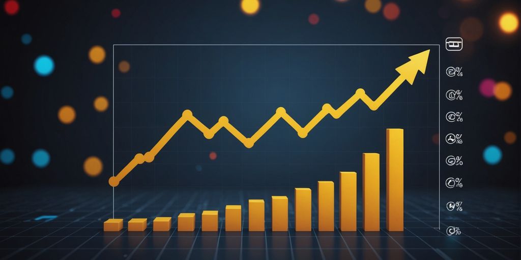 Ecommerce PPC ROI graph showing an upward trend with bars and a line chart, symbolizing growth and improvement in return on investment for ecommerce PPC campaigns.