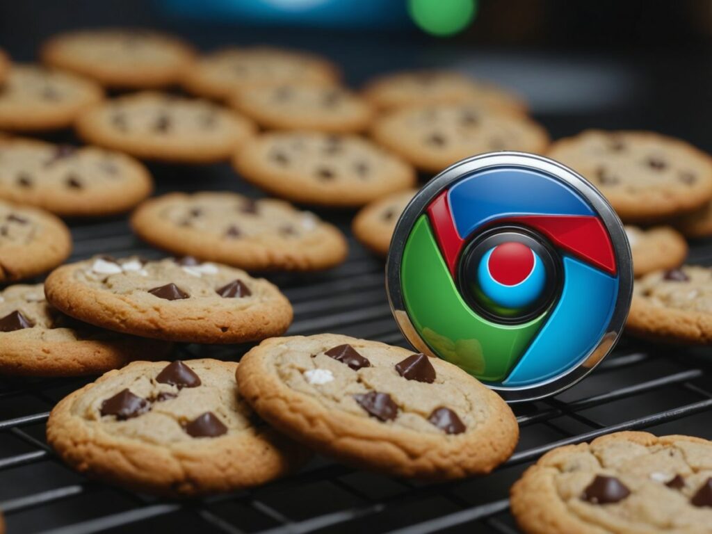 Cookies on a cooling rack with a Google Chrome logo