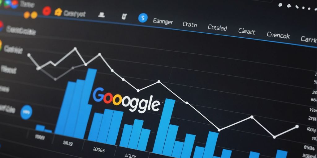 Google Trends for Business Growth graph showing blue bar charts and a white line graph, representing search trends analysis.