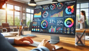 Mastering Key Metrics: A digital marketing dashboard showing Conversion Rates prominently.