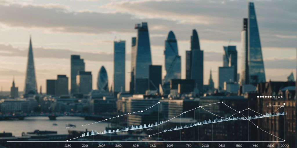 Top PPC Agencies: A view of the London skyline with data analytics graphs overlaying the image, representing the growth and success of top PPC agencies.