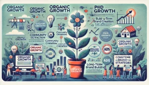 An illustration showcasing the advantages of organic growth in digital marketing, highlighting cost-effectiveness and consistent audience engagement over paid vs organic growth strategies.