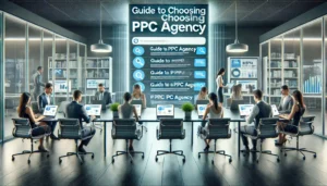 Marketing professionals in a UK office researching potential PPC agencies, reflecting a guide to choosing a PPC agency.